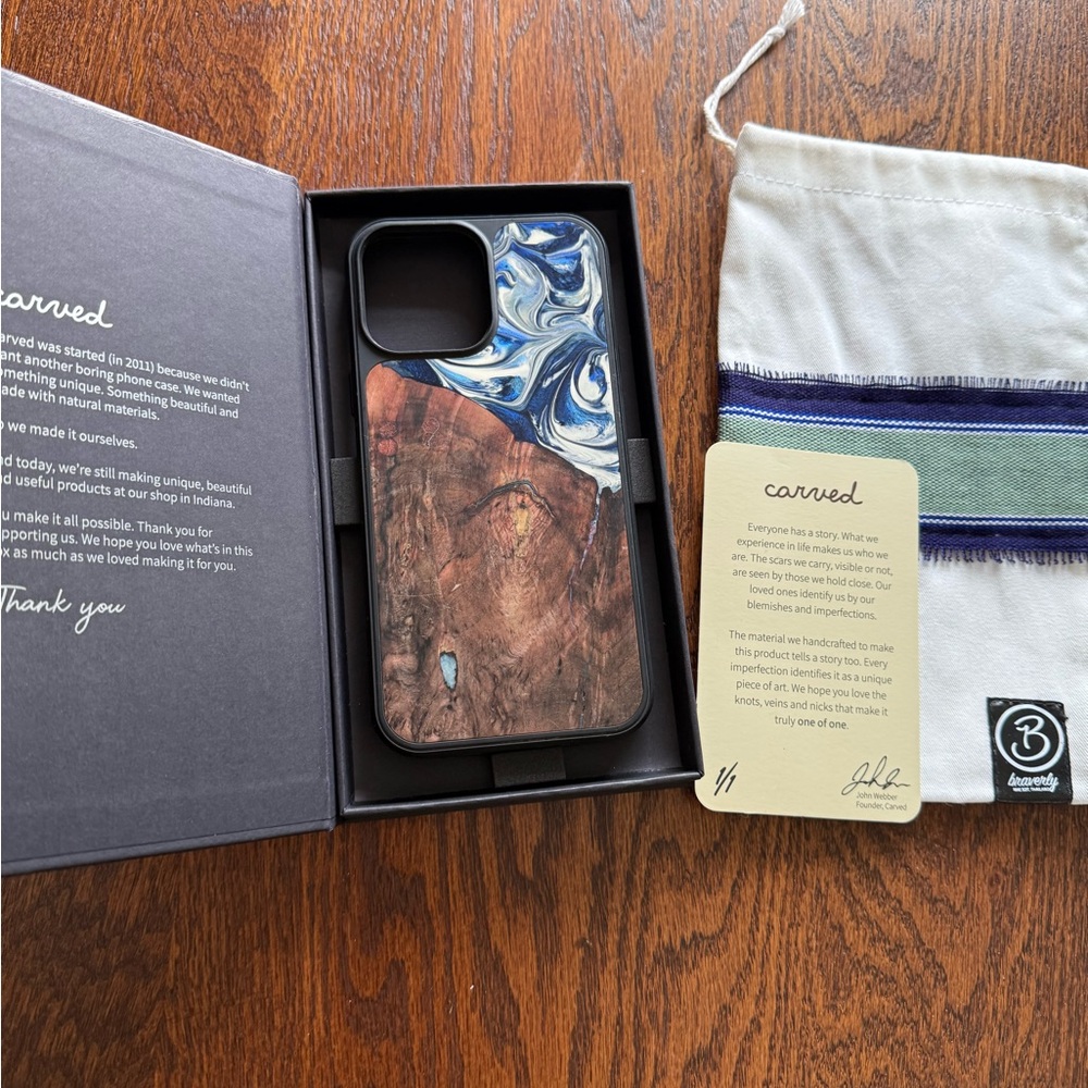 Rustic Blue and Brown iPhone Case with Artistic Design